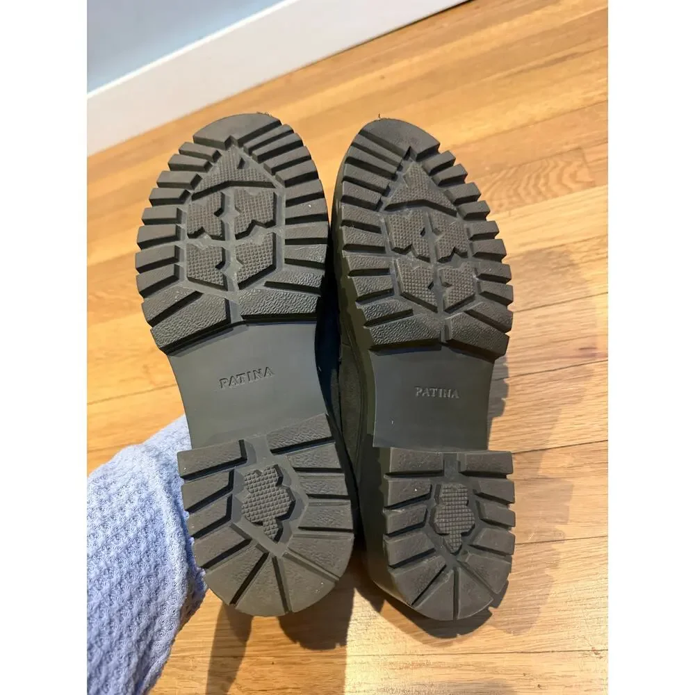 Patina Olive Green Suede Lug Sole Penny Loafers Women’s 8.5 - Picture 5 of 7